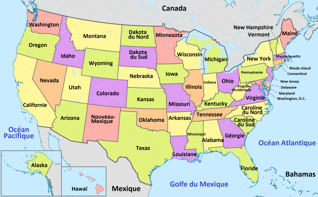 Mapa de los estados de Estados Unidos.