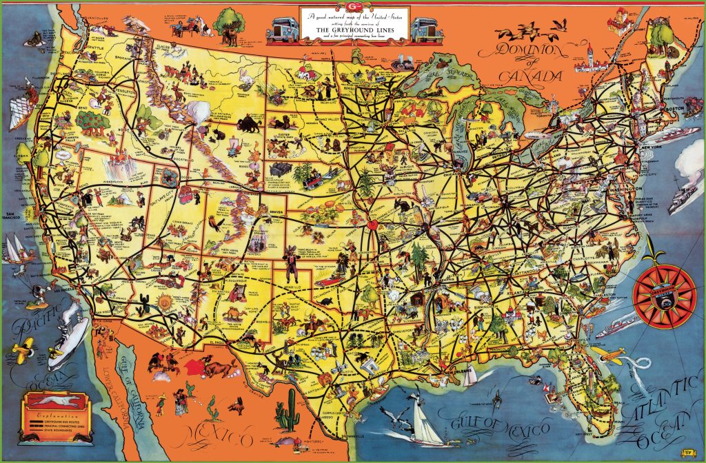 Mapa turístico pictórico de Estados Unidos.