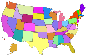 Mapa mudo coloreado de Estados Unidos.