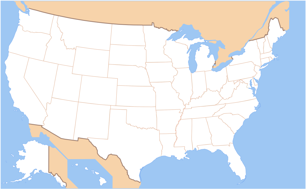 Mapa mudo de Estados Unidos.