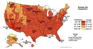 Temperatura media en julio en Estados Unidos.