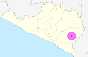 Mapa de ubicaci&oacute;n de la ciudad de Arequipa en el departamento de Arequipa.