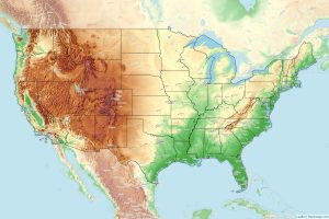 Mapa topográfico de Estados Unidos.