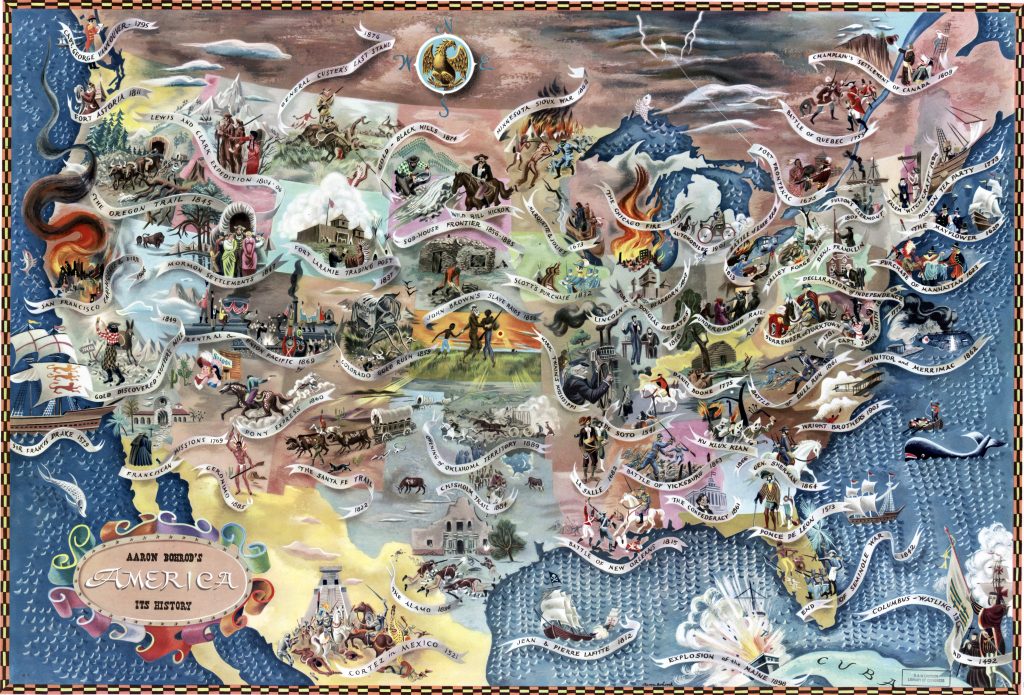 Mapa histórico de Estados Unidos.