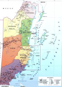 Mapa de Belice, un país caribeño.
