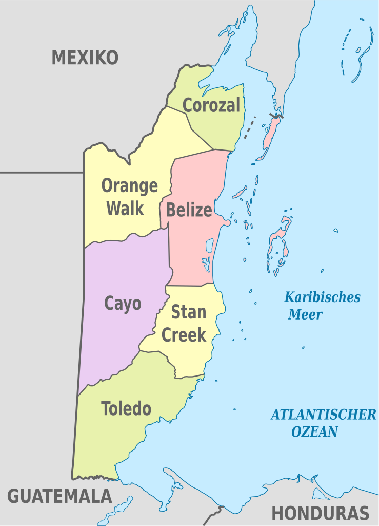 Mapa de los distritos de Belice.