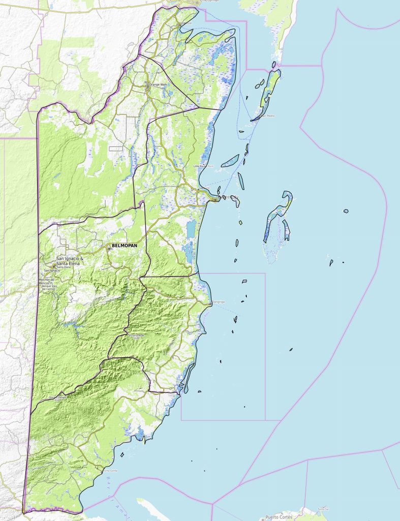 Mapa físico de Belice.