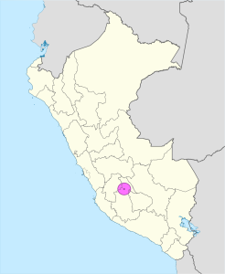 Mapa de ubicaci&oacute;n de la ciudad de Ayacucho en Per&uacute;.
