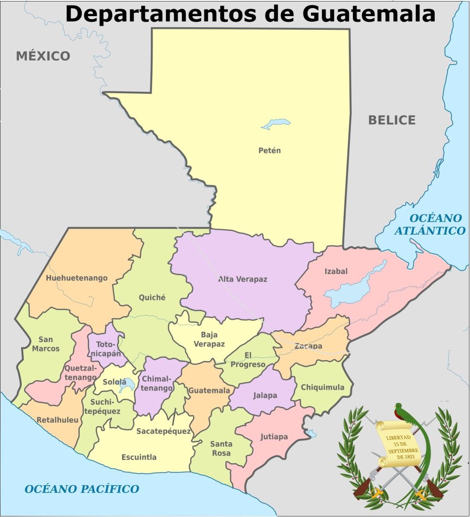Mapa de los departamentos de Guatemala.