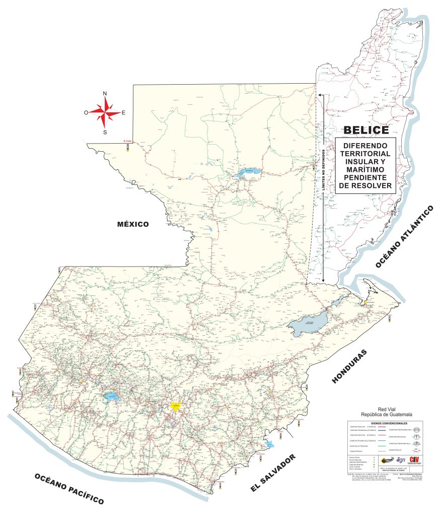 Mapa de carreteras de Guatemala.