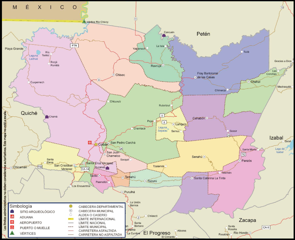 Mapa de los municipios del departamento de Alta Verapaz.