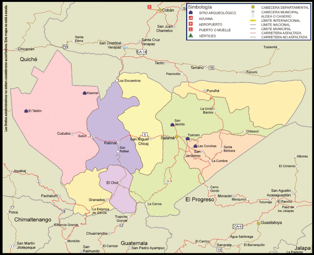 Mapa de los municipios del departamento de Baja Verapaz.