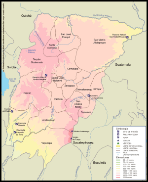Mapa físico del Departamento de Chimaltenango