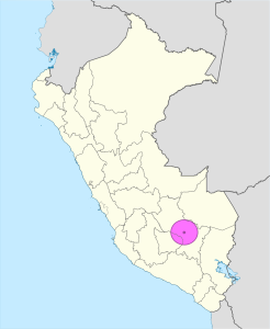 Mapa de ubicaci&oacute;n de la ciudad de Cuzco en Per&uacute;.