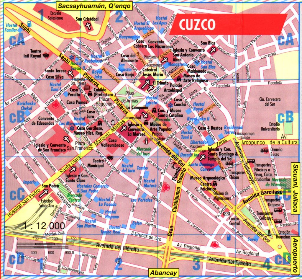 Plano del centro de la ciudad del Cuzco.