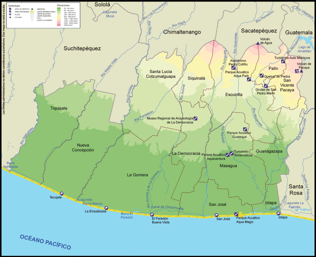 Mapa físico del Departamento de Escuintla.