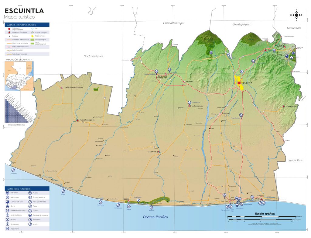 Mapa turistico del Departamento de Escuintla.