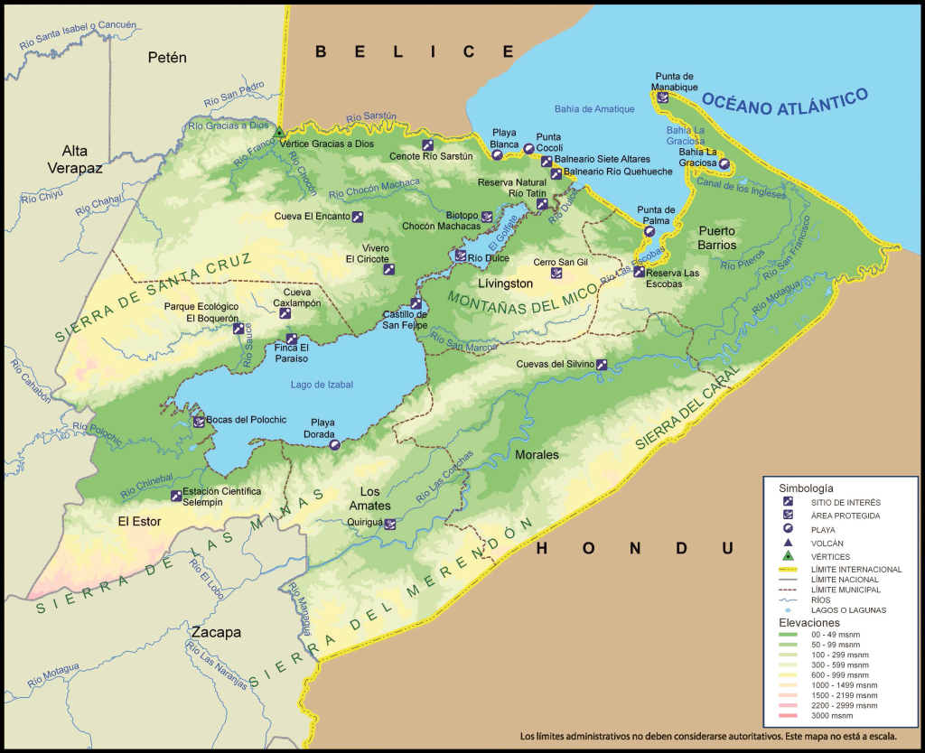 Mapa físico del Departamento de Izabal.