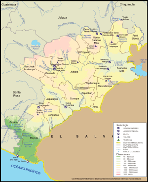 Mapa físico del Departamento de Jutiapa