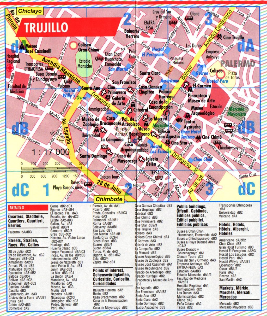 Plano del centro de Trujillo, Per&uacute;.