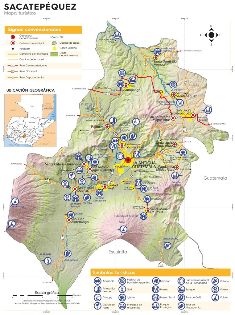 Mapa turistico del Departamento de Sacatepéquez.