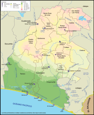 Mapa físico del Departamento de Santa Rosa