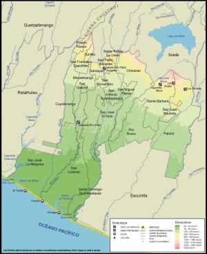 Mapa físico del Departamento de Suchitepéquez