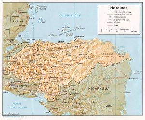 Mapa de relieve sombreado de Honduras.