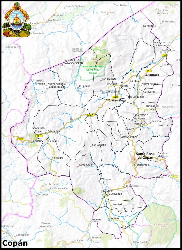 Mapa del departamento de Copán.