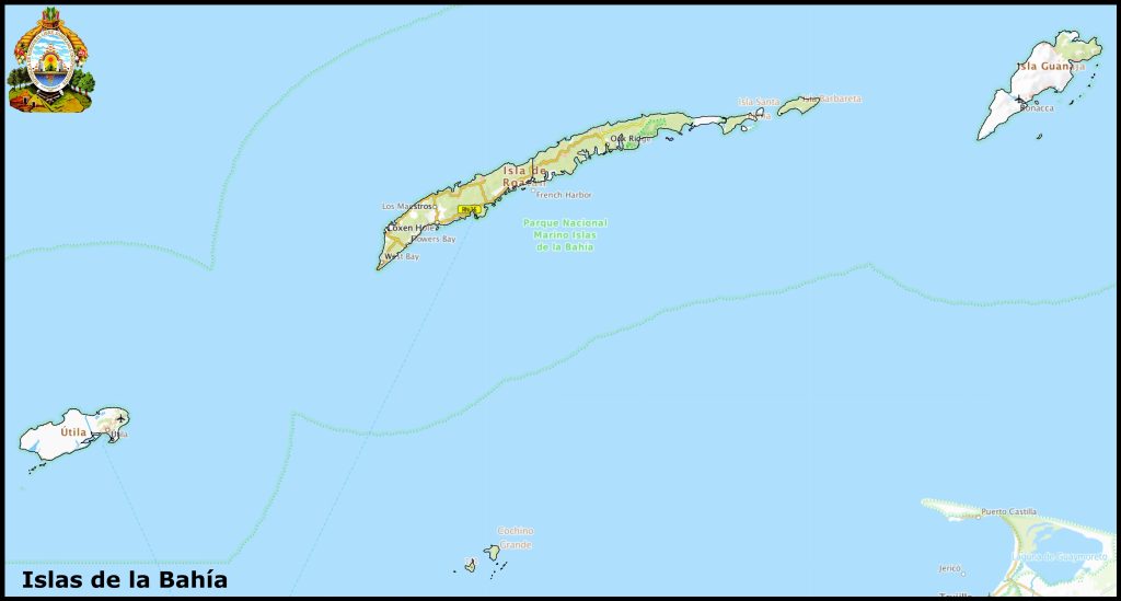 Mapa del departamento de Islas de la Bahía.