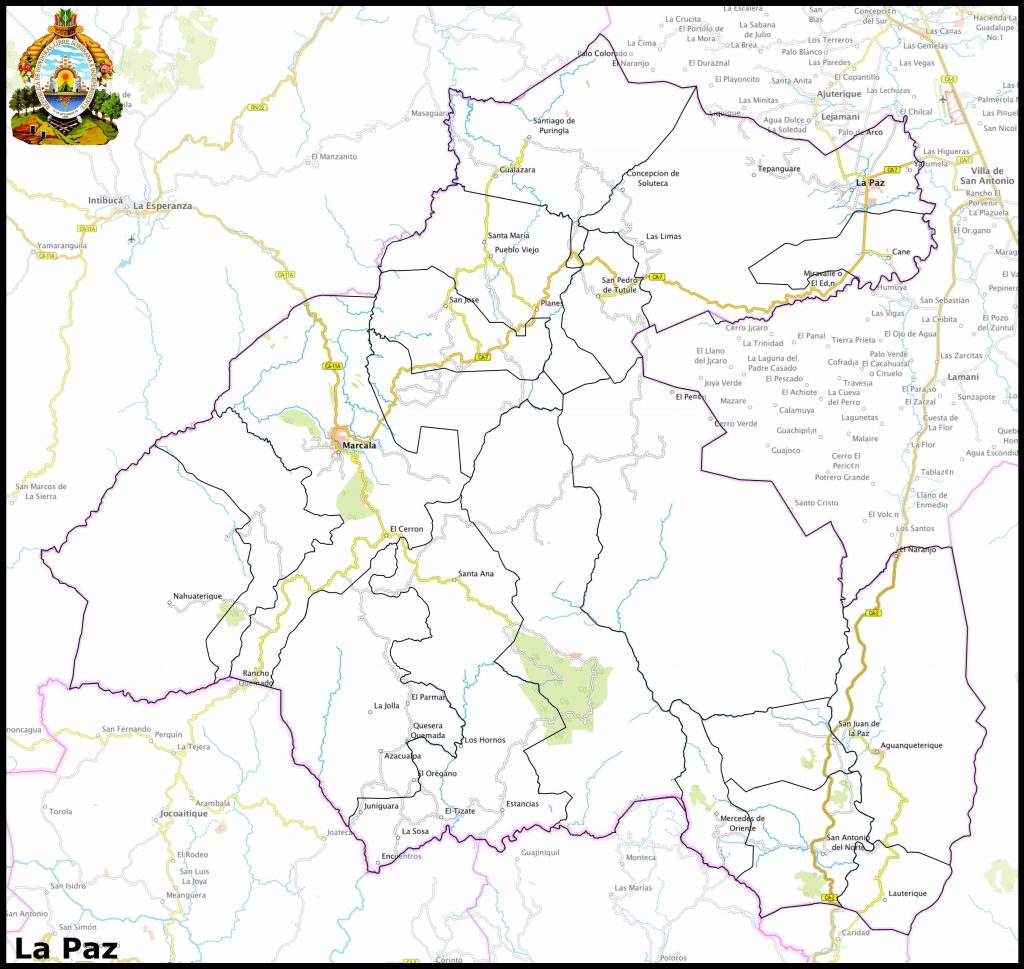 Mapa del departamento de La Paz (Honduras).