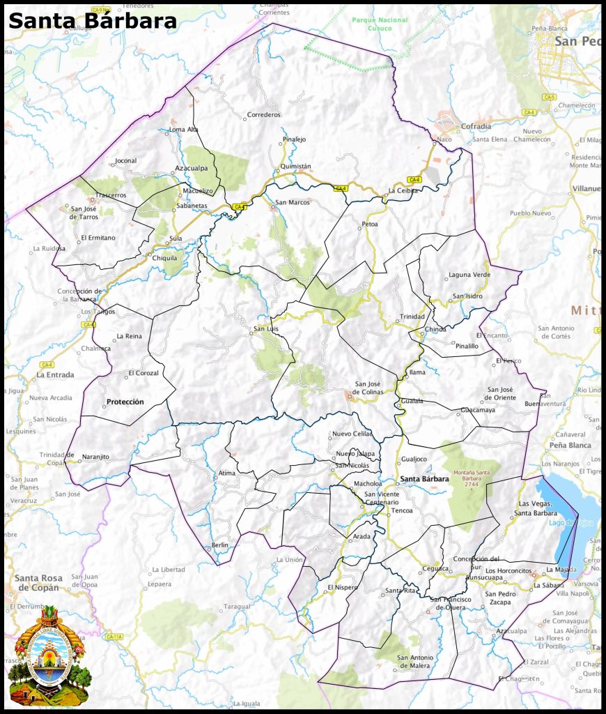 Mapa del departamento de Santa Bárbara (Honduras).
