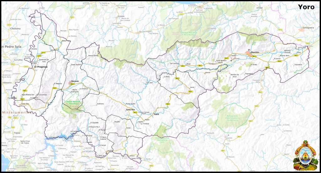 Mapa del departamento de Yoro.