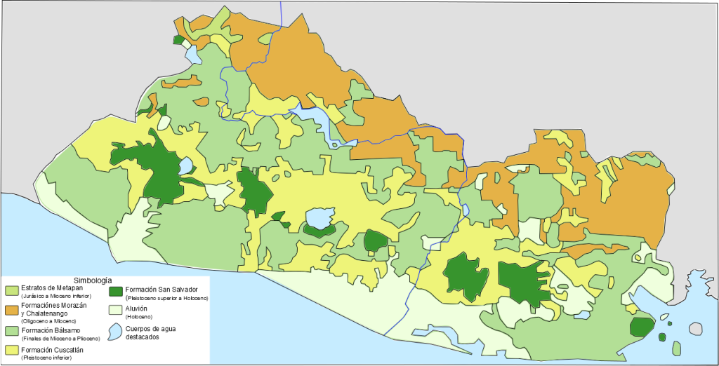 Mapa geológico de El Salvador.