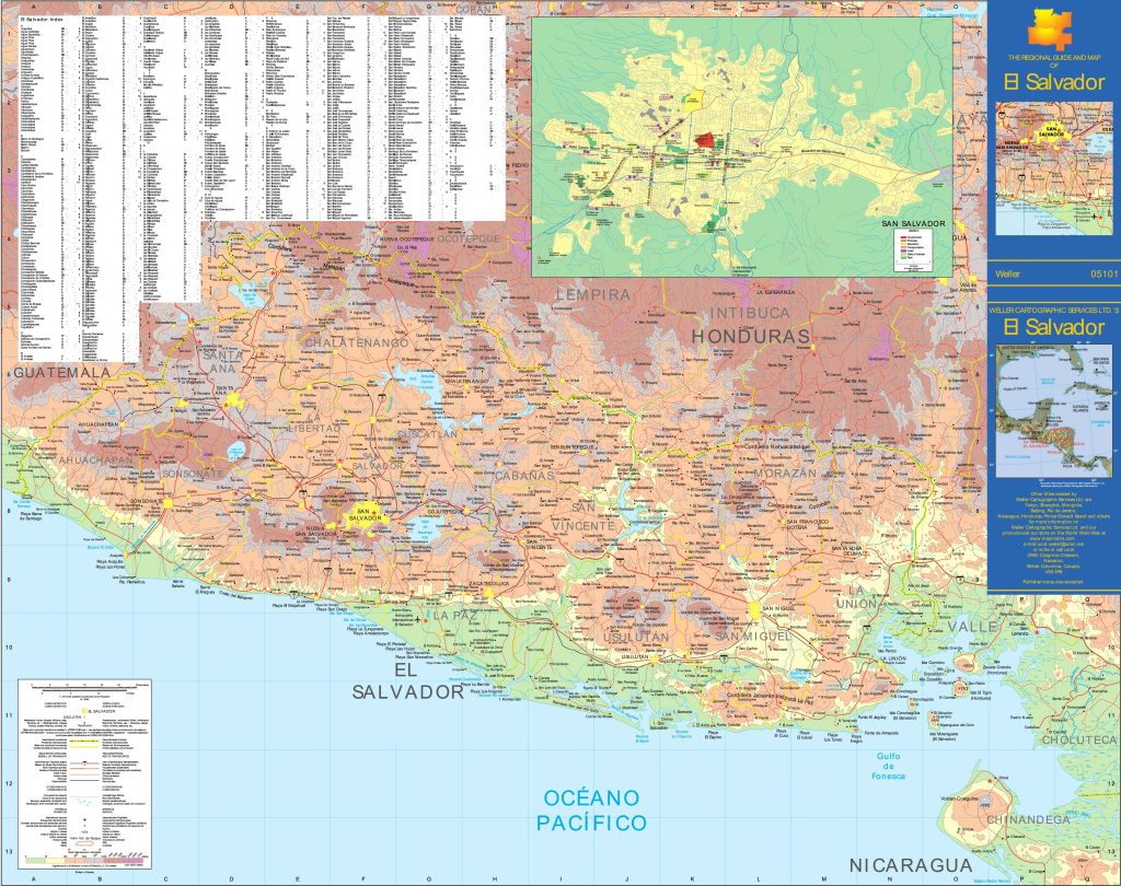 Mapa físico de El Salvador.