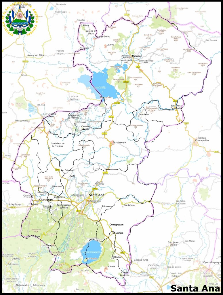 Mapa del departamento de Santa Ana.