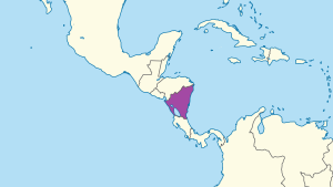 Mapa que muestra la ubicación de Nicaragua en Centroamérica.