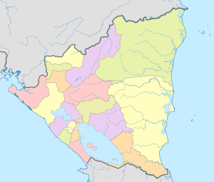 Mapa mudo coloreado de Nicaragua.