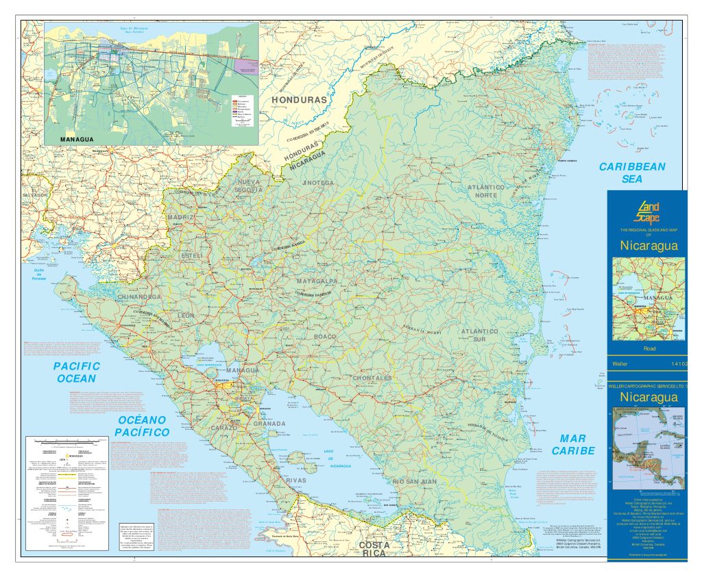 Mapa las principales ciudades de Nicaragua.