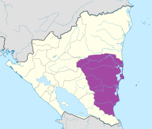 Mapa de ubicación de la Región Autónoma de la Costa Caribe Sur.