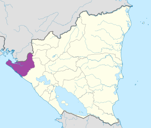 Mapa de ubicación del departamento de Chinandega en Nicaragua.