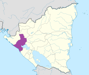Mapa de ubicación del departamento de León en Nicaragua.