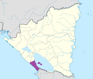 Mapa de ubicación del departamento de Rivas en Nicaragua.