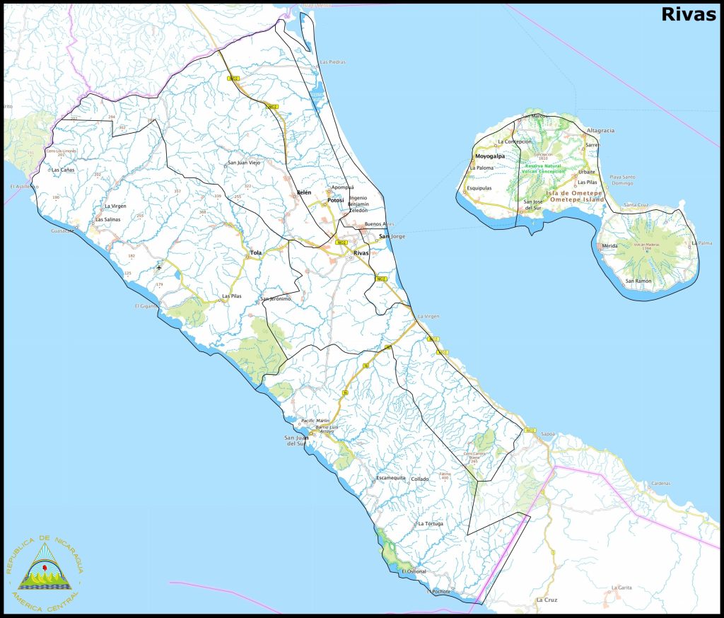 Mapa del departamento de Rivas.