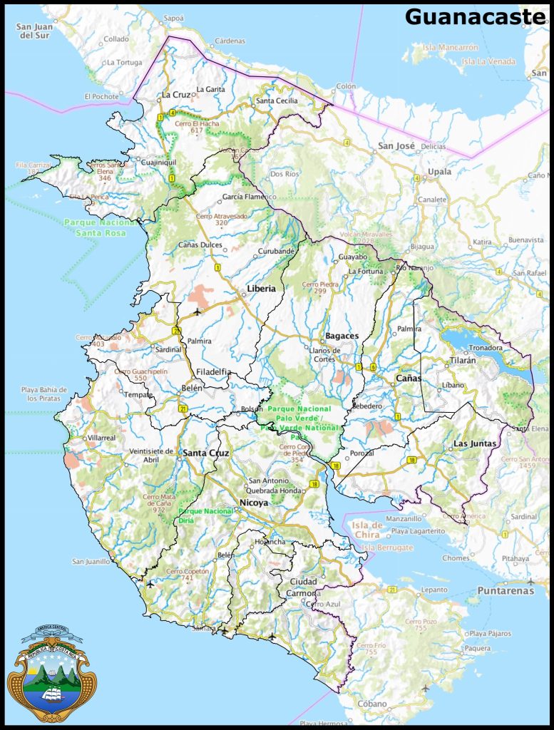 Mapa de la provincia de Guanacaste.