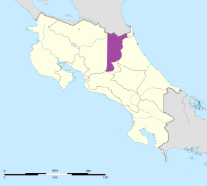 Mapa de ubicación de la provincia de Heredia en Costa Rica.