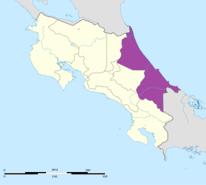 Mapa de ubicación de la provincia de Limón en Costa Rica.