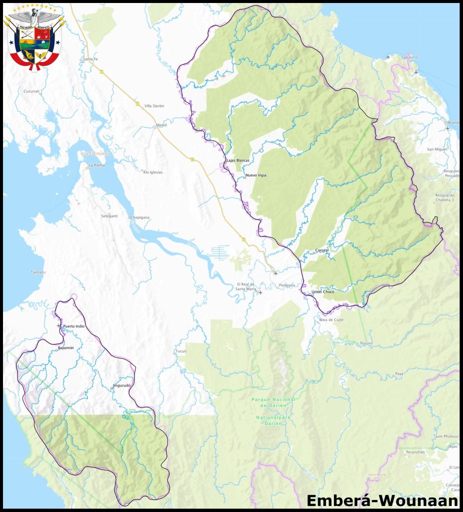 Mapa de la comarca Emberá-Wounaan.