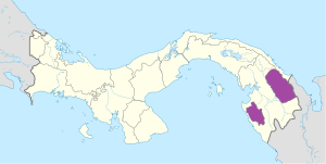 Mapa de ubicación de la comarca Emberá-Wounaan en Panamá.