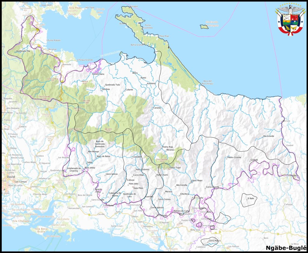 Mapa de la comarca Ngäbe-Buglé.